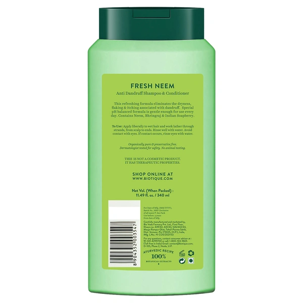 Biotique Fresh Neem Anti Dandruff Shampoo 340 ml