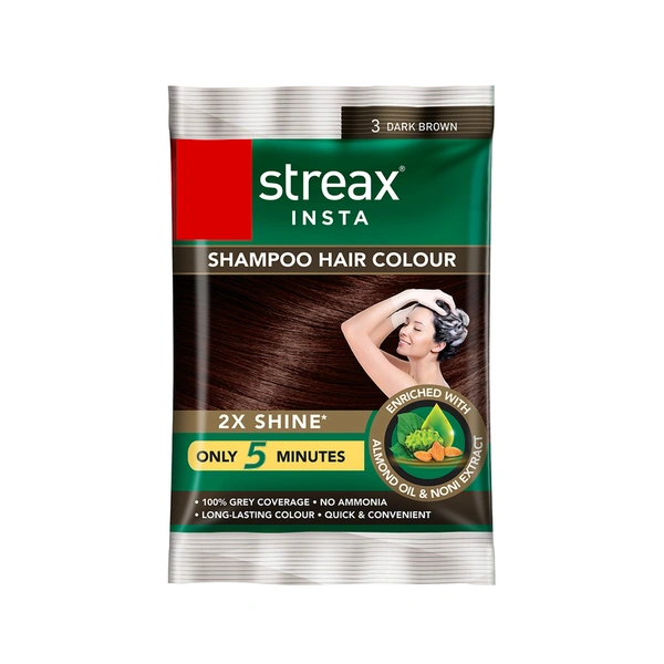 Streax Insta Shampoo Hair Colour Dark Brown, 6 ml + 6 g