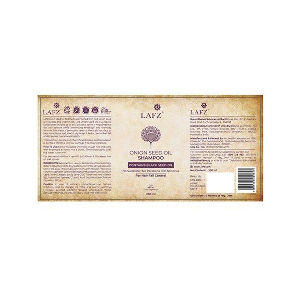 Lafz Onion Sheed Oil Shampoo 200 ml