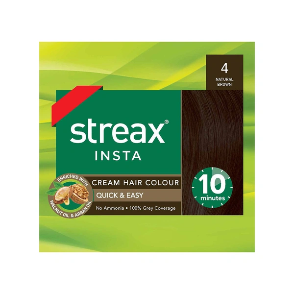 Streax Insta Cream Hair Colour Natural Brown, 12 g + 12 ml
