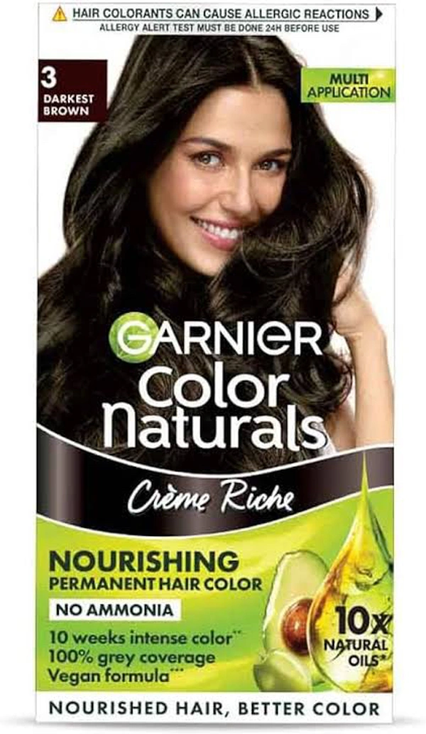 Garnier Color Naturals Hair Colour Darkest Brown Hair Colour Shade No 3, 70 ml + 60 g