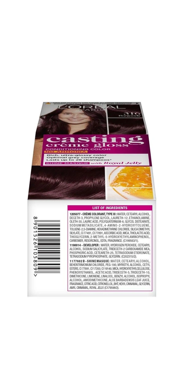 L'oreal Paris Casting Creme Gloss Hair Colour 316 Burgundy, 21 g + 24 ml