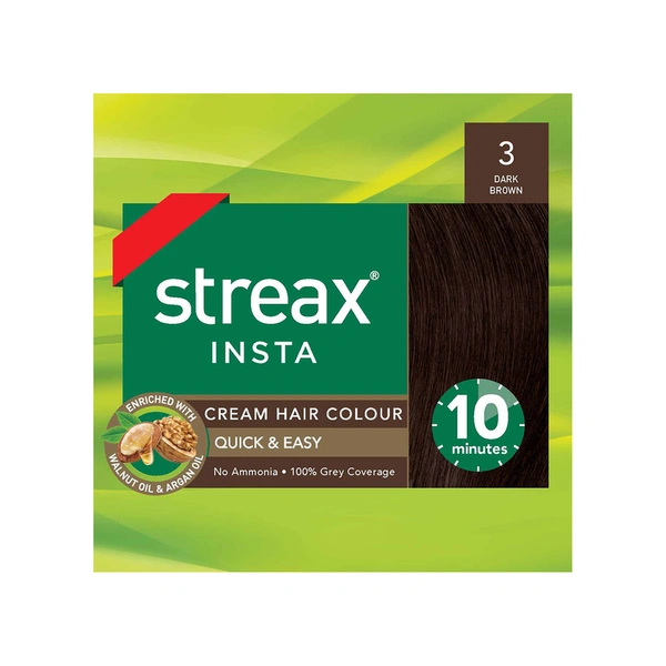 Streax Insta Cream Hair Colour Dark Brown, 12 g + 12 ml