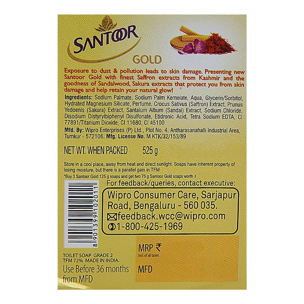 Santoor gold Soap 3 N ( 125 g Each)