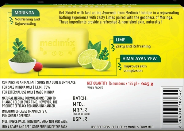 Medimix Ayurvedic Lime Soap 4 + 1 (125g Each)