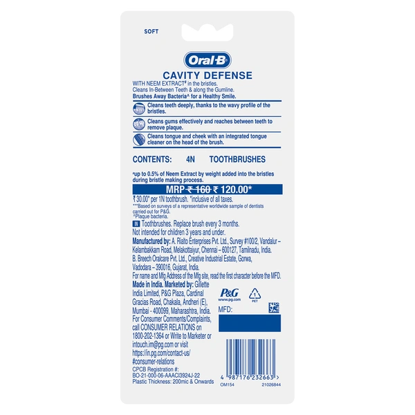 Oral-B Cavity Defense Neem Soft Toothbrush 4 N