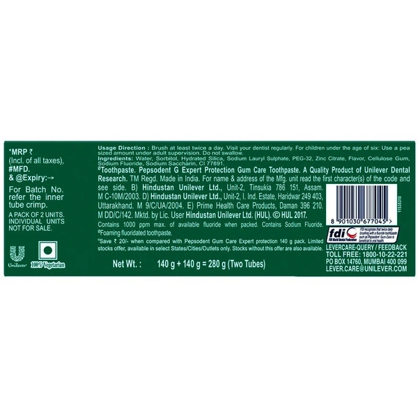 Pepsodent gum Care Toothpaste 140 g + 140 g