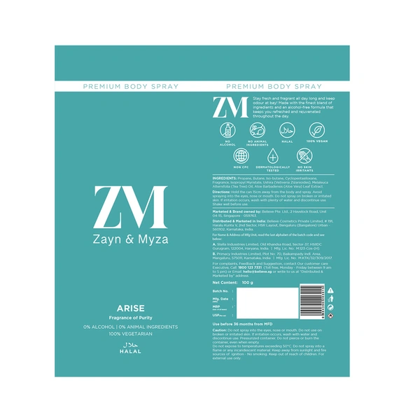 Zayn And Myza Arise Premium Body Spray 100 g