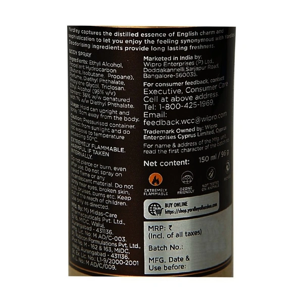 Yardley Gold Body Spray 150 ml