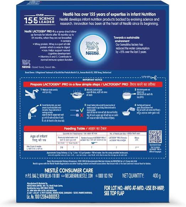 Lactogen Stage 4 Follow Up Baby Formula Powder After 18 Months Upto 24 Months, 400 g
