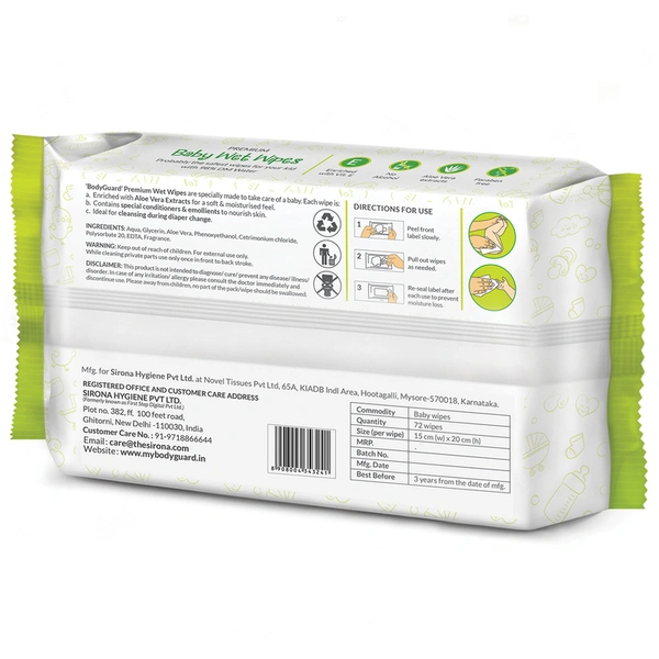 Bodyguard Baby Wet Wipes Aloe Vera 72 N