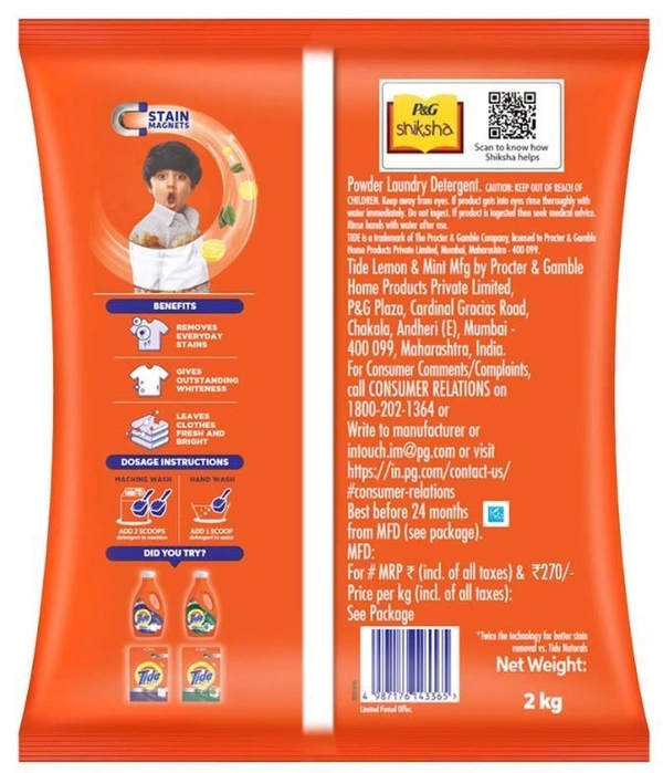 Tide Double Power Lemon & Mint Detergent Powder 2 kg