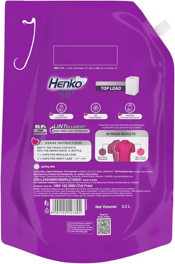 Henko Matic Top Load Liquid Detergent Refill Pouch 3.2 L