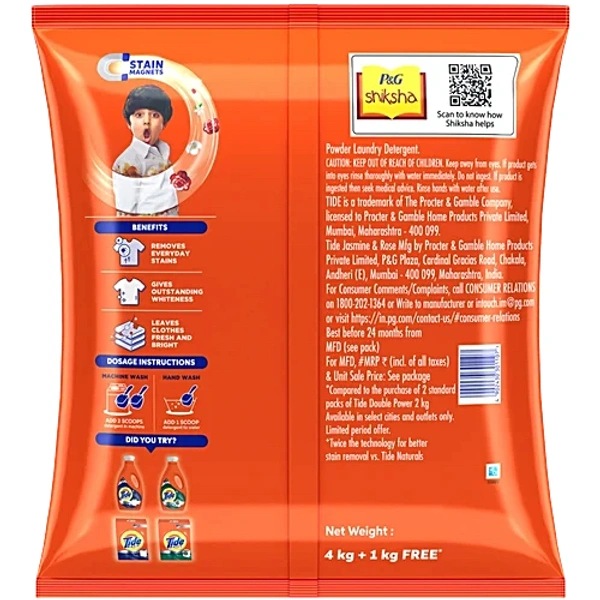 Tide Double Power Jasmine & Rose Detergent Powder 4 kg + 1 kg