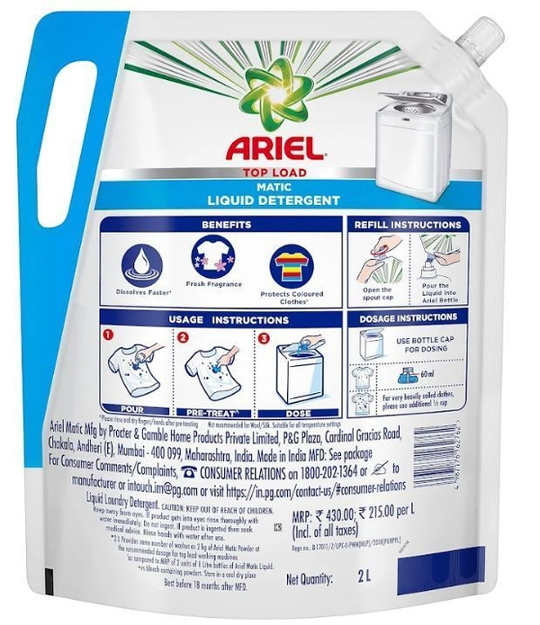 Ariel Matic Top Load Liquid Detergent Refill Pouch 2L