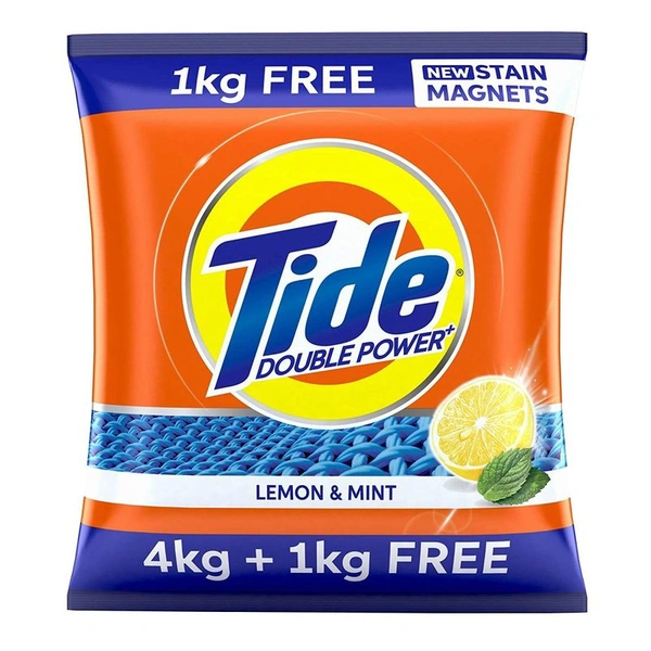 Tide Double Power Lemon & Mint Detergent Powder 4 kg + 1kg