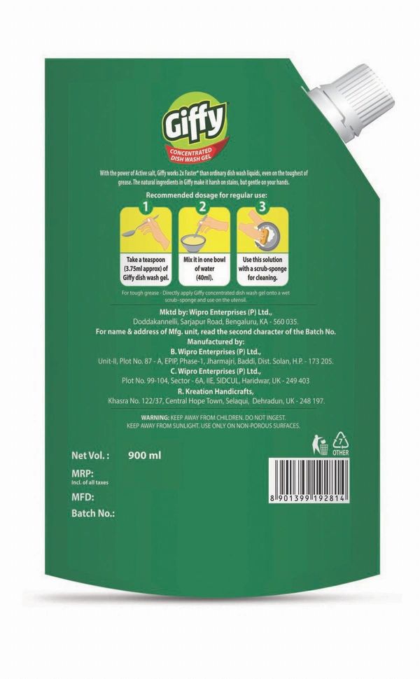 Giffy Greenlime & Active Salt Dishwash Gel 900 ml + 900 ml