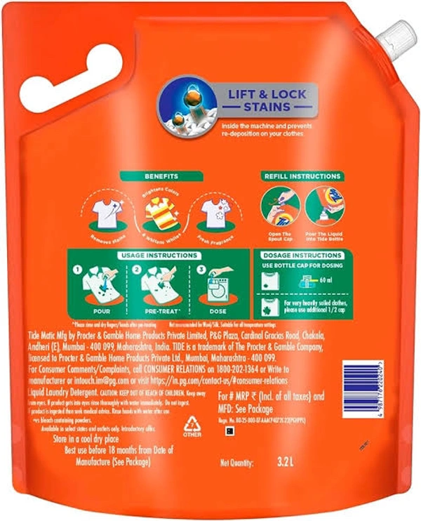 Tide Matic Front Load Liquid Detergent Pouch 3.2 L