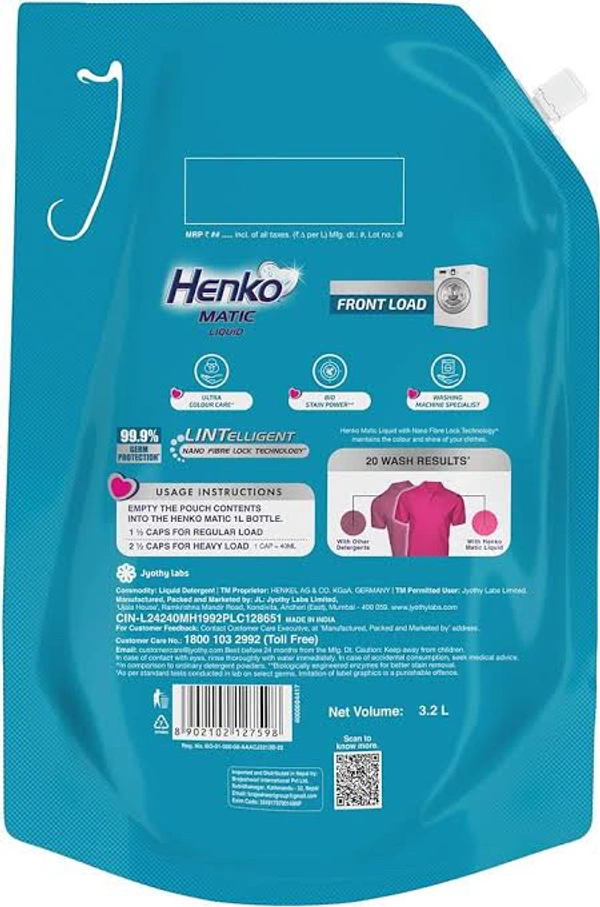 Henko Matic Front Load Liquid Detergent Refill Pouch 3.2 L