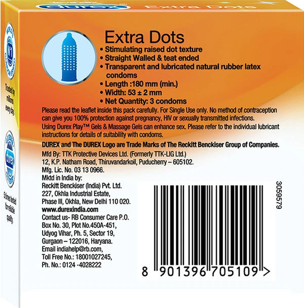 Durex Condom Extra Dots 3 U