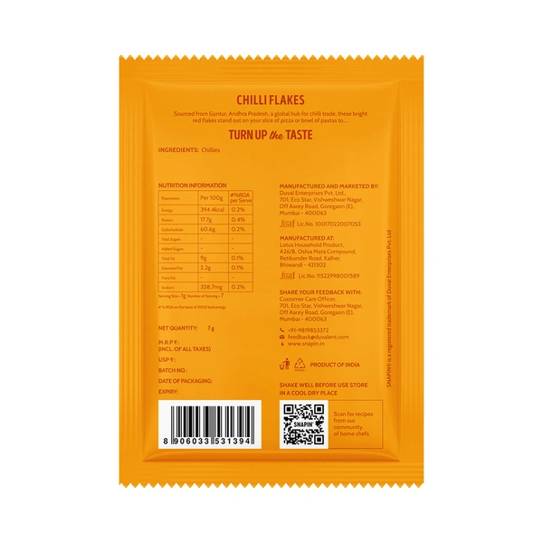 Snapin Chilli Flakes Sachet 7 g
