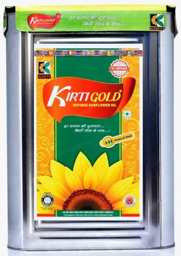 Kirti Gold Refined Sunflower Oil Tin, 15 L