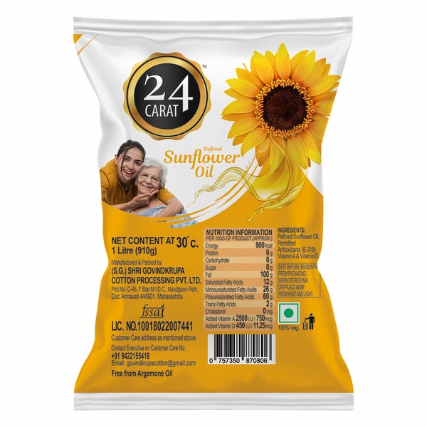 24 Carat Sunflower Oil Pouch 1 L