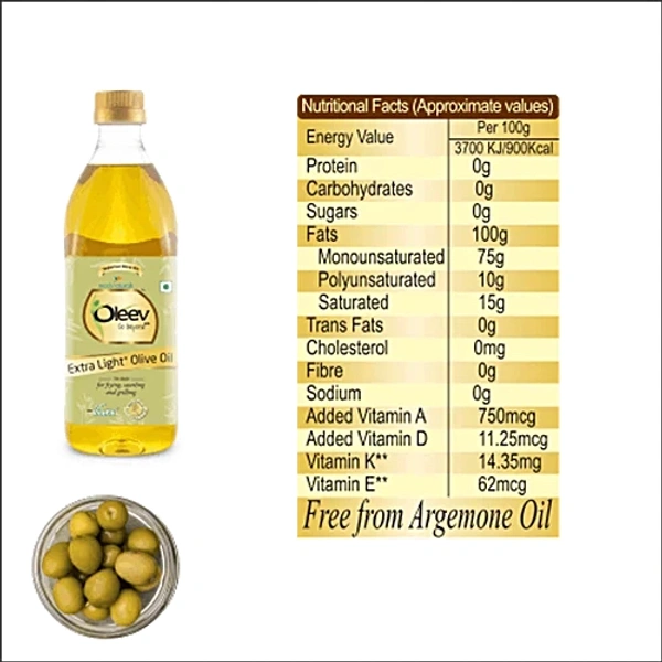 Oleev Olive Oil Extra Light Bottle, 1 L