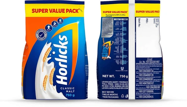 Horlicks Standard Classic Malt Drink Pouch, 750 g