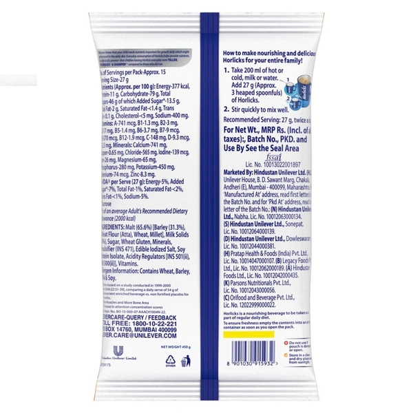 Horlicks Classic Malt Pouch 450 g