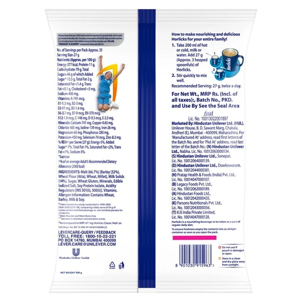 Horlicks Classic Malt Pouch 900 g