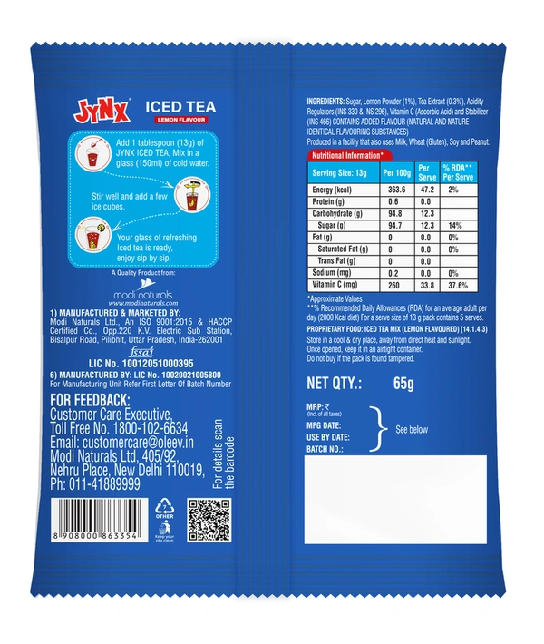 Oleev Jynx Lemon Flavor Iced Tea 65 g