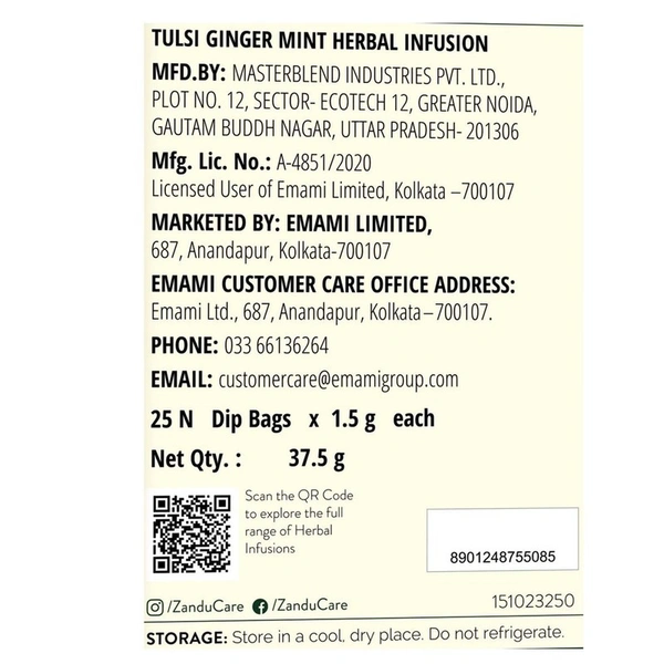 Zandu Tulsi Ginger Mint Infusion Drink 25 N (1.5 g Each)
