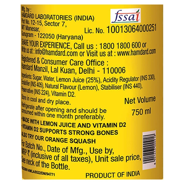 Hamdard Lemon Squash Drink 750 ml