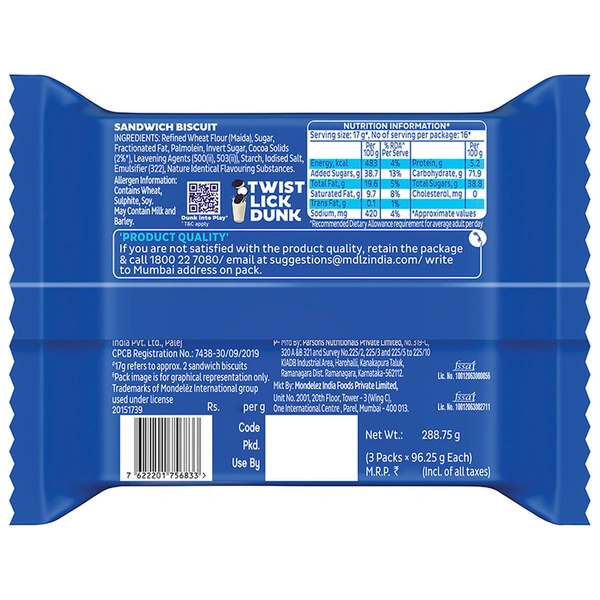 Cadbury Oreo Vanilla XXL Family Pack 288.75 g
