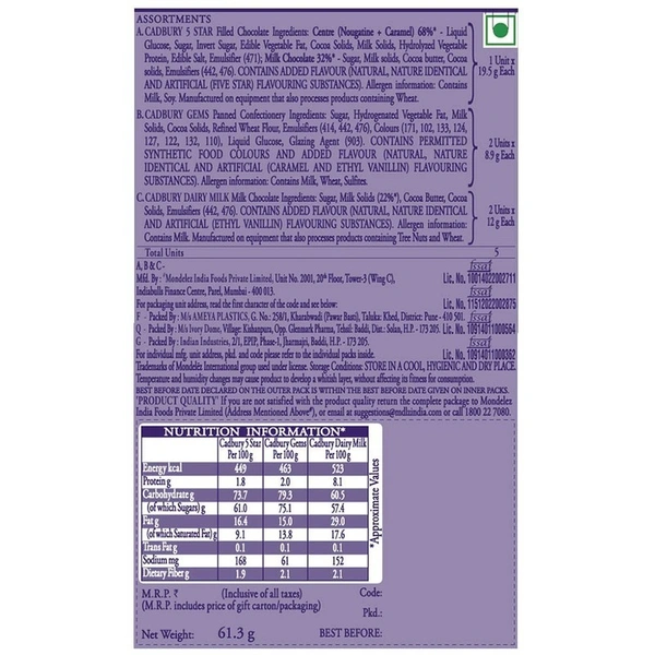 Cadbury Celebration Assorted Chocolates Gift Pack 56.2 g