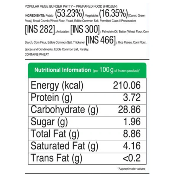 McCain Popular Veg Burger Patty 1.2 kg
