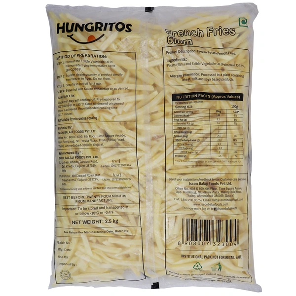 Hungritos 6 mm Frozen French Fries 2.5 kg