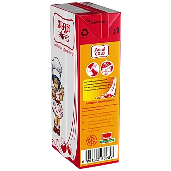 Amul Gold Standardised Milk Tetra Pack, 1 L