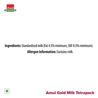 Amul Gold Standardised Milk Tetra Pack, 1 L