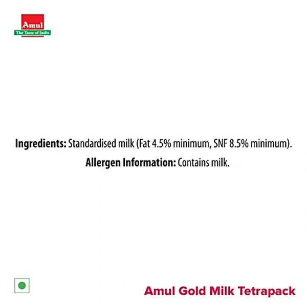 Amul Gold Standardised Milk Tetra Pack, 1 L