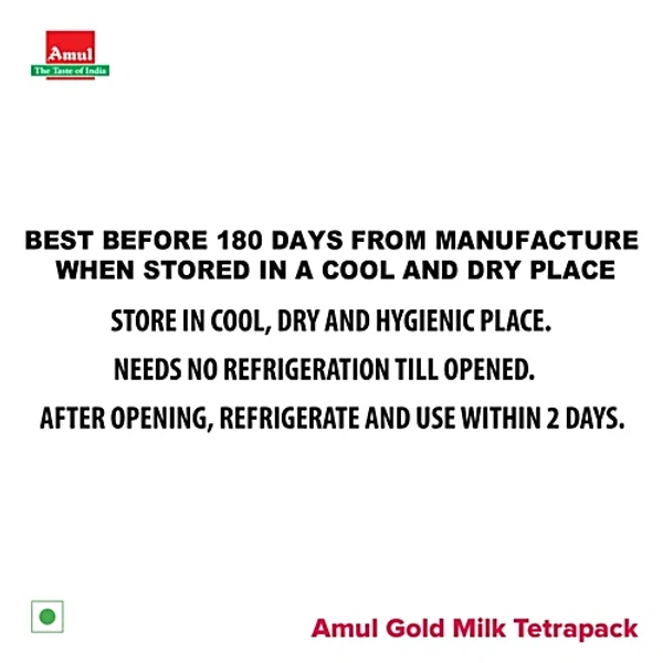 Amul Gold Standardised Milk Tetra Pack, 1 L