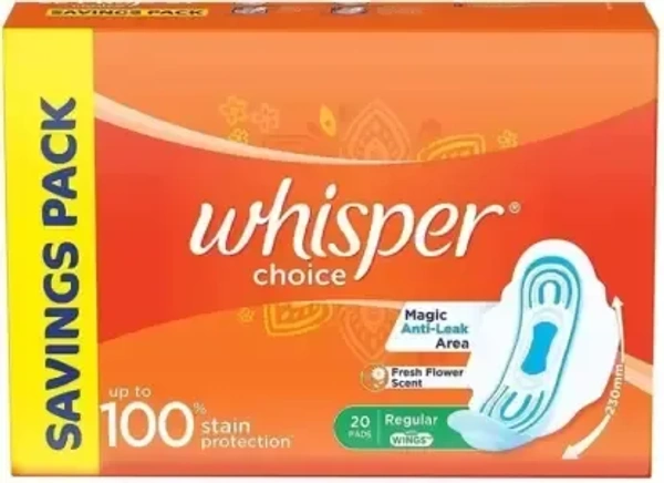 Whisper Choice Regular Sanitary Pads With Wings, 20 N