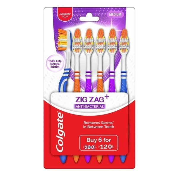 Colgate Toothbrush Zig Zag, 6 N