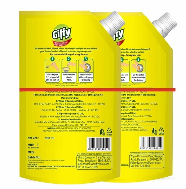 Giffy Lemon & Active Salt Dishwash Gel 900 ml + 900 ml