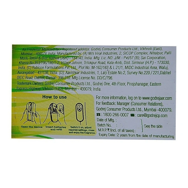 Godrej Aer Car Freshener Lush green, Refill, 225 ml