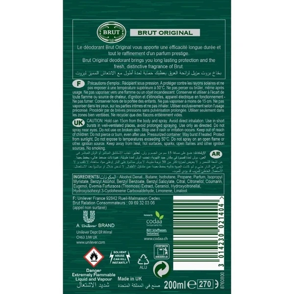 Brut Deodorant Original, 200 ml