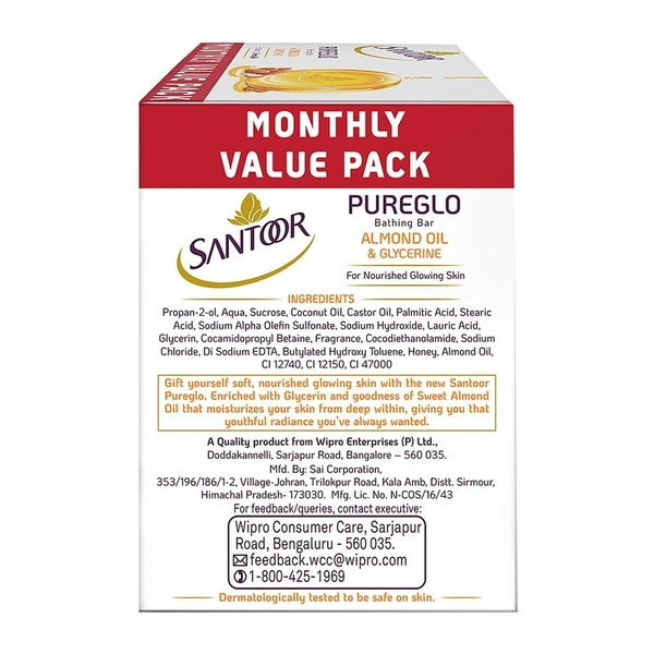 Santoor Almond Oil & Glycerine Soap 3N (125 g Each)