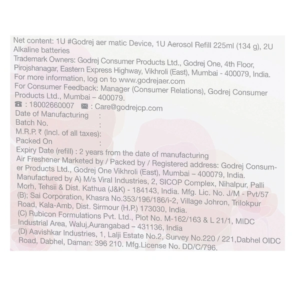 Godrej Aer Automatic Combi Pink Air Freshener 225 ml