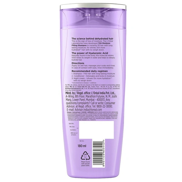 L'oreal Paris Hyaluron 72h Shampoo 180 ml